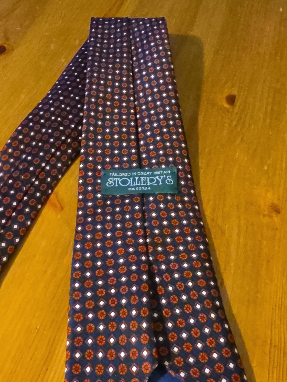 Stollery's Navy Silk Tie with Red & White Medallions